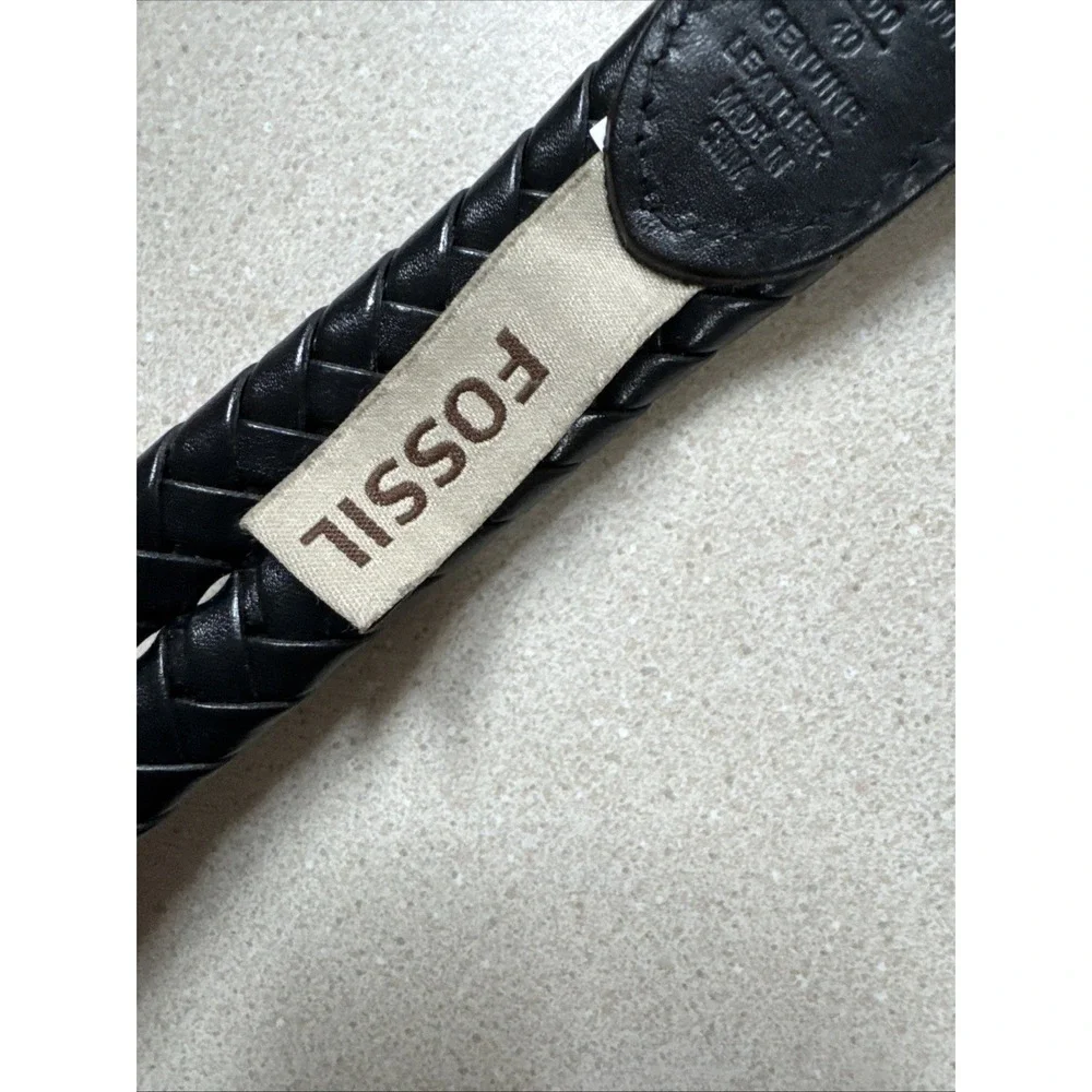 Fossil Vintage Black Leather Braided Woven Belt Size 40